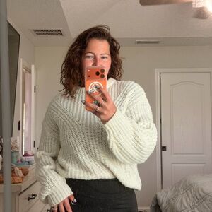 a new day Cream Chunky Ribbed Scoop-Neck Sweater